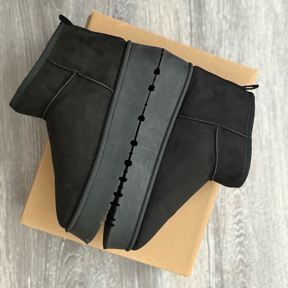 🖤 CloudAIR Black Platform Ankle Boots | Cozy Faux Suede Lined Booties - Picture 4 of 11